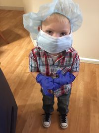 Portrait of a future doctor, all masked up and ready to go