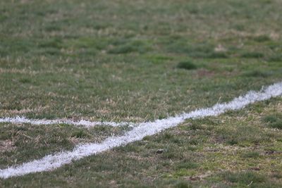 High angle view of soccer field