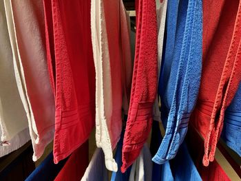 Full frame shot of colorful towels hanging in store