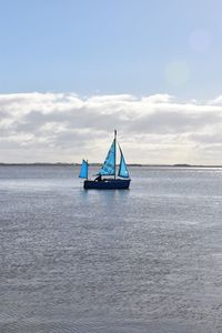 Sailboat in sea against sky