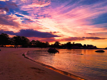 Scenic view of beach against sky during sunset