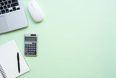 High angle view of information sign on table