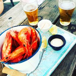 High angle view of beer glass on table