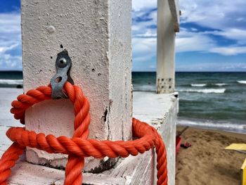 Close-up of rope on beach