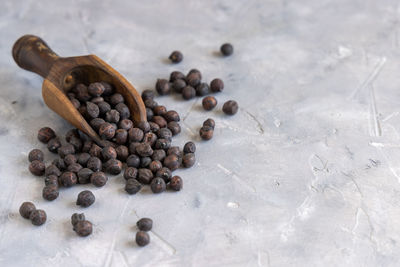 High angle view of coffee beans on table