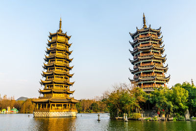 Sun and moon twin towers in guilin, guangxi province, china