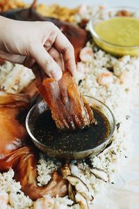 Close-up of person preparing food