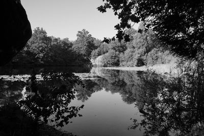 Reflection of trees in lake against sky