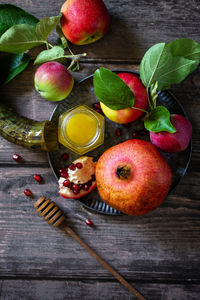 High angle view of fruits on table