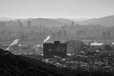 High angle view of cityscape against sky