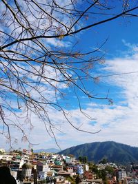 View of cityscape against blue sky