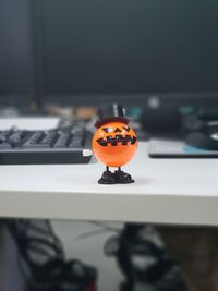 Close-up of pumpkin on table during halloween