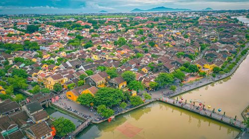 Panorama aerial view of hoi an ancient town, unesco world heritage, at quang nam province. vietnam. 