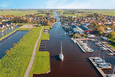Aerial from the village echtenerbrug in friesland the netherlands