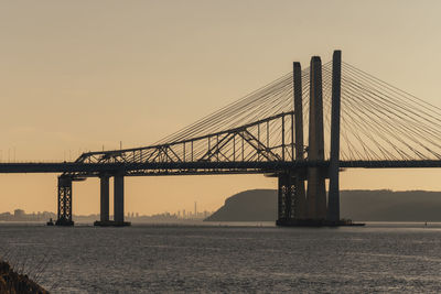 View of suspension bridge against sky during sunset