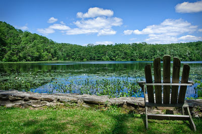 Scenic view of lake against cloudy sky