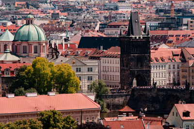 High angle view of buildings in city