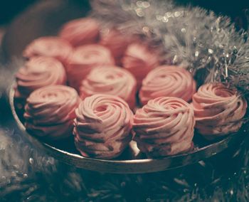 Close-up of dessert served on table