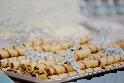 Close-up of rolled food in plate