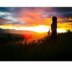 sunset, silhouette, sky, tranquil scene, transfer print, scenics, tranquility, beauty in nature, orange color, landscape, cloud - sky, nature, field, auto post production filter, idyllic, sun, cloud, dramatic sky, outdoors, non-urban scene