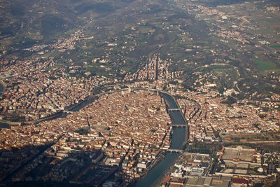 High angle view of townscape against cityscape