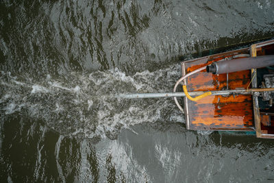 High angle view of boat sailing on sea