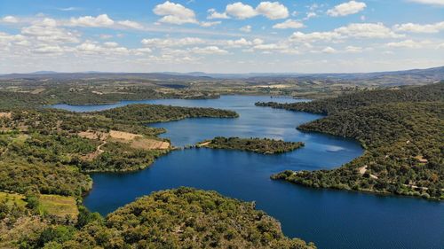 High angle view of lake against sky