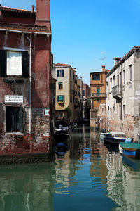 Canal amidst buildings against clear sky