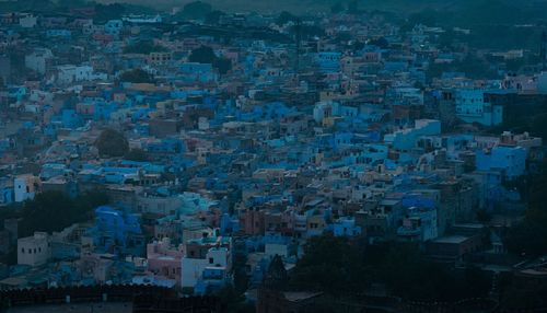 High angle view of buildings in city