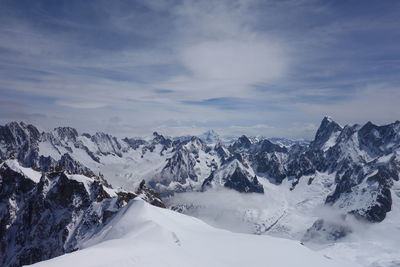 Snow covered mountains against sky