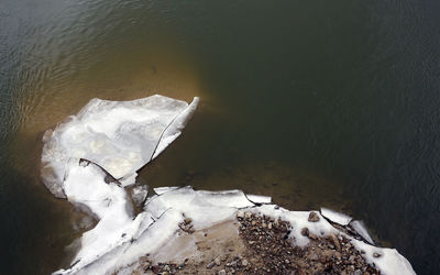High angle view of frozen lake