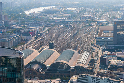 High angle view of buildings in city