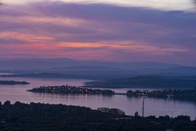 Scenic view of lake against sky during sunset