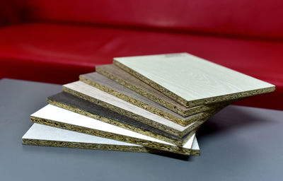 High angle view of books on table