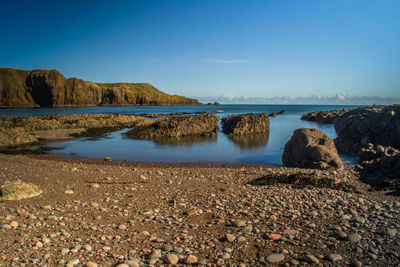 Scenic view of sea against blue sky