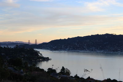 Scenic view of lake against sky at sunset