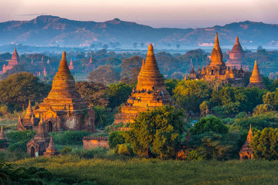 Panoramic view of temple on building against sky