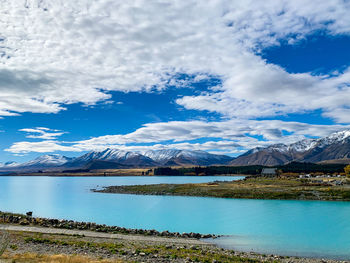 Landscape photo of lake tekapo and church of the good shepherd at new zealand at daytime