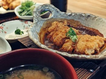 High angle view of food in bowl on table