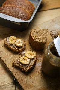 Close-up of banana bread on table