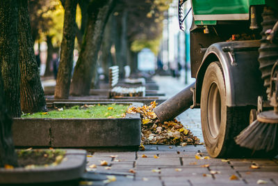 Close-up of truck on footpath