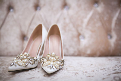 Elegant and stylish bridal shoes. selective focus.