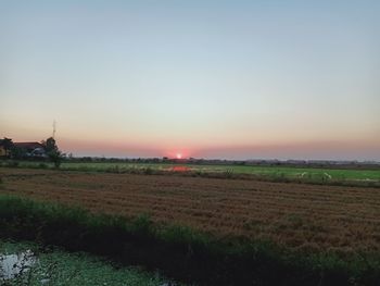 Scenic view of field against sky during sunset