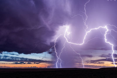 Lightning in sky at night