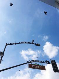 Low angle view of birds flying against sky