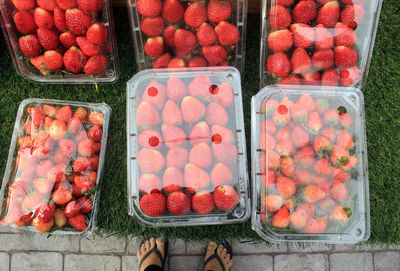 High angle view of various fruits in market