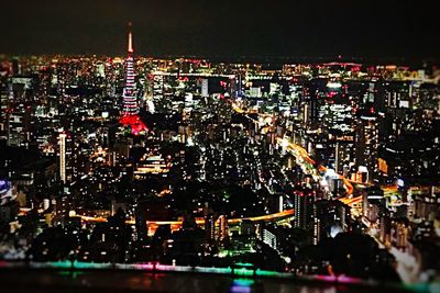 High angle view of city at night