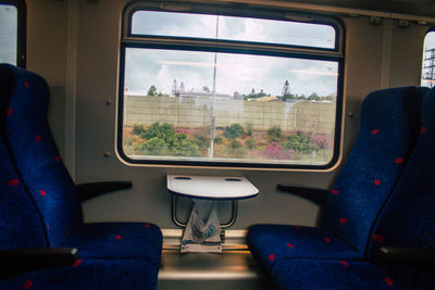 View of train through window