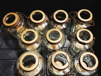 High angle view of electric lamp against black background