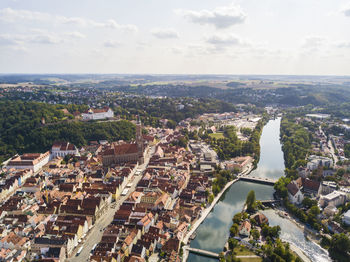 High angle view of townscape against sky